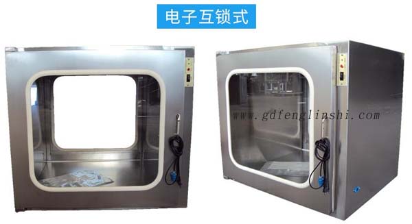 電子互鎖傳遞窗內(nèi)部采用集成電路，電磁鎖， 控制面板，指示燈等實(shí)現(xiàn)連鎖